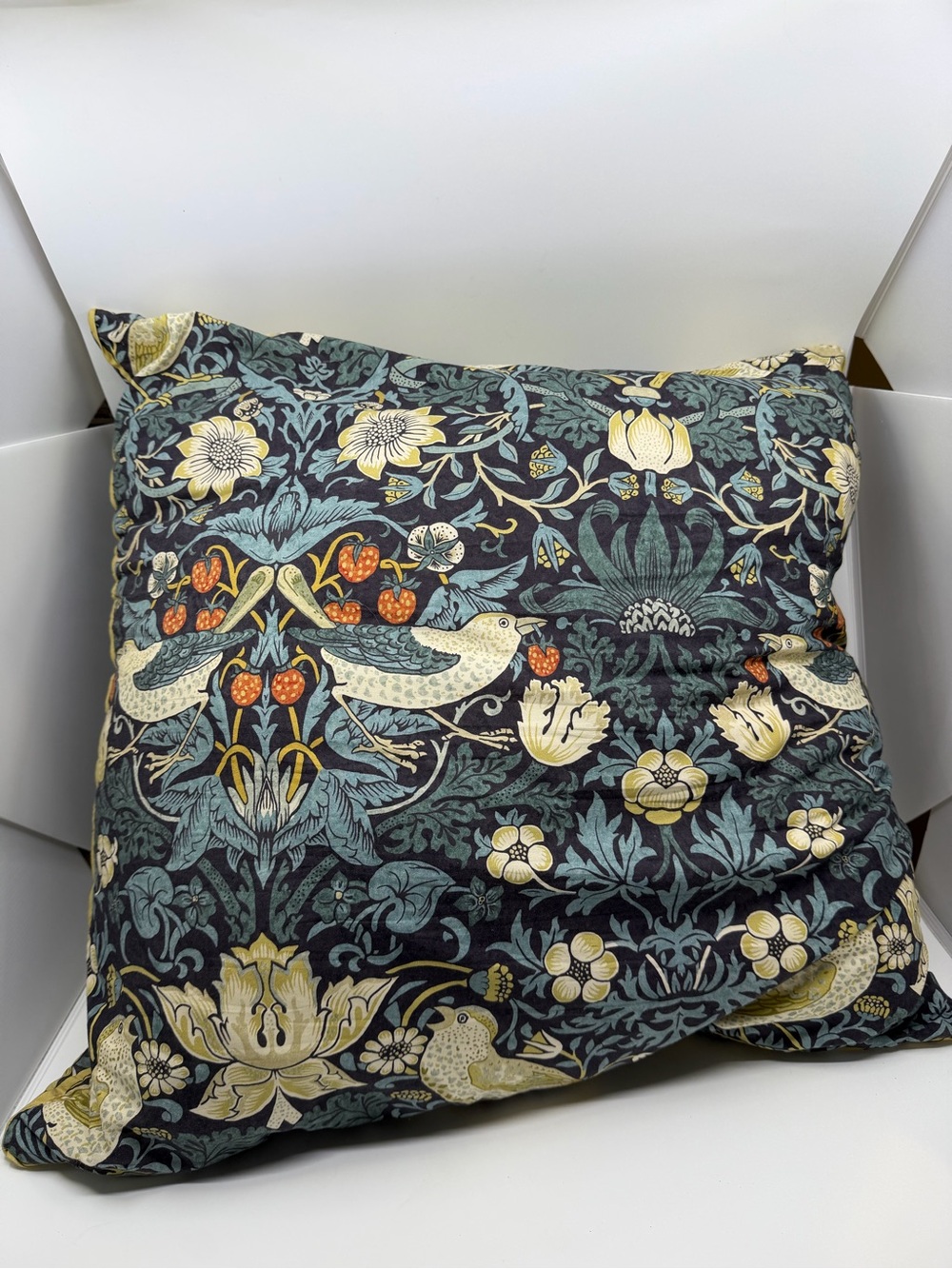 William Morris At Home Strawberry Thief Quilted Floor Cushion Pillow 62x62 cm